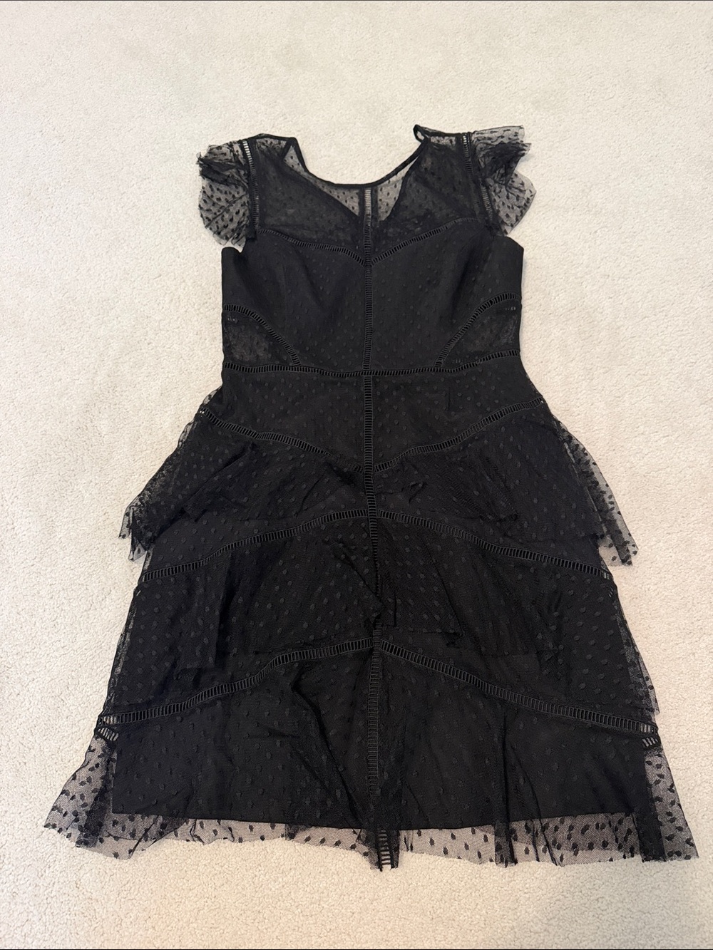 BCBGMaxAzria Black Dot Mesh Tiered Mini Dress